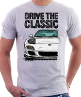 Drive The Classic Mazda RX7 FD Late Model Lights Open. T-shirt in White Color