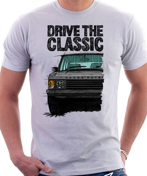 Drive The Classic Range Rover Classic Late Model. T-shirt in White Color.