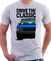 Drive The Classic Range Rover Classic Late Model. T-shirt in White Color.