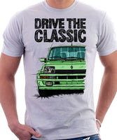 Drive The Classic Renault 5 Turbo ( Colour Bumper). T-shirt in White Color