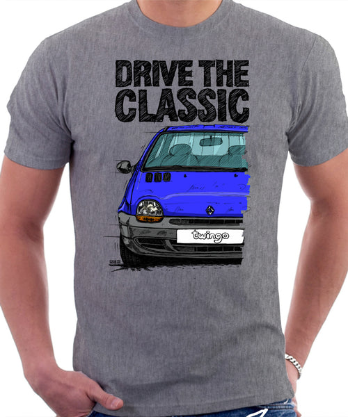 Drive The Classic Renault Twingo Early Model. T-shirt in Heather Grey Color