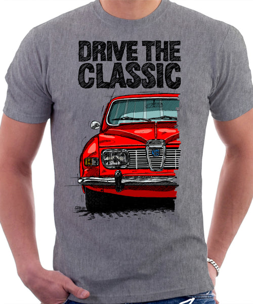 Drive The Classic Saab 96 1969 Model. T-shirt in Heather Grey Colour