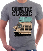 Drive The Classic Mini Moke Early Model. T-shirt in Heather Grey Colour