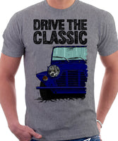 Drive The Classic Mini Moke Early Model. T-shirt in Heather Grey Colour