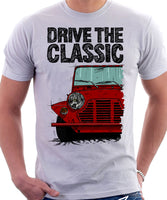 Drive The Classic Mini Moke Early Model. T-shirt in White Colour