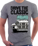 Drive The Classic Mini Moke Late Model. T-shirt in Heather Grey Colour