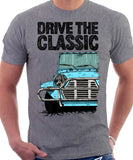 Drive The Classic Mini Moke Late Model. T-shirt in Heather Grey Colour