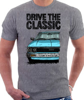 Drive The Classic Toyota Corolla KE70 Round Headlights. T-shirt in Heather Grey Colour