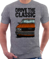 Drive The Classic Toyota Corolla KE70 Square Headlights Black Bumper. T-shirt in Heather Grey Colour