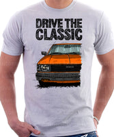 Drive The Classic Toyota Corolla KE70 Square Headlights Black Bumper. T-shirt in White Colour