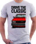 Drive The Classic Toyota Corolla KE70 Square Headlights Black Bumper. T-shirt in White Colour