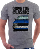 Drive The Classic Toyota Corolla KE70 Square Headlights Chrome Bumper. T-shirt in Heather Grey Colour