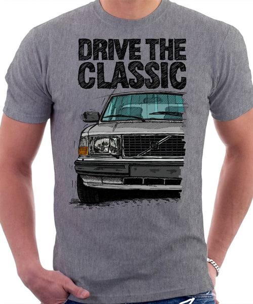 Drive The Classic Volvo 240 80s Model. T-shirt in Heather Grey Colour