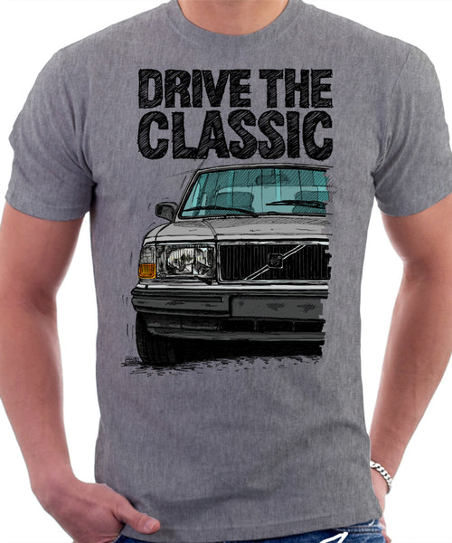 Drive The Classic Volvo 240 90s Model. T-shirt in Heather Grey Colour