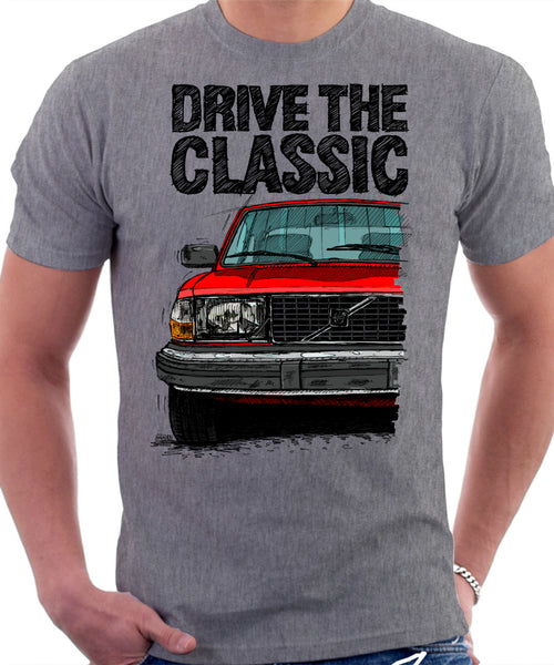 Drive The Classic Volvo 240 Early 80s Model. T-shirt in Heather Grey Colour