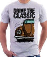 Drive The Classic VW Type 1 Beetle 70's Model . T-shirt in White Colour