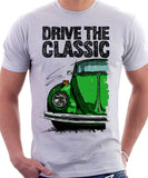 Drive The Classic VW Type 1 Beetle 70's Model . T-shirt in White Colour