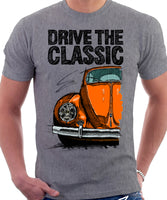 Drive The Classic VW Type 1 Beetle Early Model (Oval) . T-shirt in Heather Grey Colour