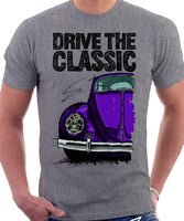 Drive The Classic VW Type 1 Beetle Early Model (Oval) . T-shirt in Heather Grey Colour