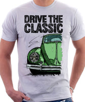 Drive The Classic VW Type 1 Beetle Early Model (Oval) . T-shirt in White Colour