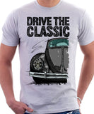 Drive The Classic VW Type 1 Beetle Early Model (Oval) . T-shirt in White Colour