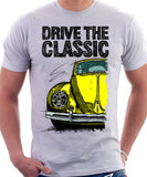Drive The Classic VW Type 1 Beetle Early Model (Oval) . T-shirt in White Colour