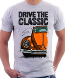 Drive The Classic VW Type 1 Beetle Early Model (Oval) . T-shirt in White Colour