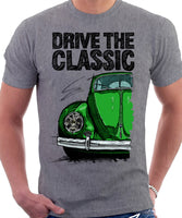 Drive The Classic VW Type 1 Beetle Early Model (Pretzel) . T-shirt in Heather Grey Colour