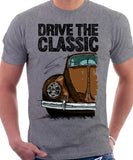 Drive The Classic VW Type 1 Beetle Early Model (Pretzel) . T-shirt in Heather Grey Colour