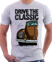 Drive The Classic VW Type 1 Beetle Early Model (Pretzel) . T-shirt in White Colour