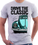 Drive The Classic VW Type 1 Beetle Early Model (Pretzel) . T-shirt in White Colour