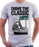 Drive The Classic VW Type 1 Beetle Early Model (Pretzel) . T-shirt in White Colour