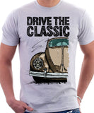 Drive The Classic VW Type 1 Beetle Early Model (Pretzel) . T-shirt in White Colour