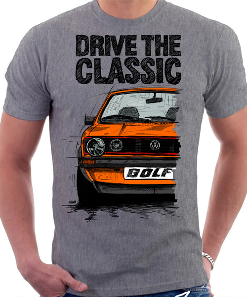 Drive The Classic VW Golf Mk1 GTI Late Model. T shirt in Heather Grey Automotive Art By Lukas Loza