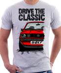 Drive The Classic VW Golf Mk1 GTI Late Model. T-shirt in White Colour