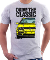 Drive The Classic VW Golf Mk3 Colour Bumper. T-shirt in White Color.