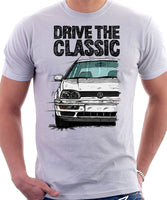 Drive The Classic VW Golf Mk3 Colour Bumper. T-shirt in White Color.