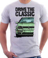 Drive The Classic VW Golf Mk3 Colour Bumper. T-shirt in White Color.