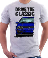 Drive The Classic VW Golf Mk3 Colour Bumper. T-shirt in White Color.