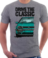 Drive The Classic VW Golf Mk3. T-shirt in Heather Grey Color.