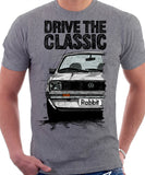 Drive The Classic VW Rabbit (Golf) Mk1 Early Model. T-shirt in Heather Grey Colour