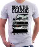 Drive The Classic VW Rabbit (Golf) Mk1 Early Model. T-shirt in White Colour