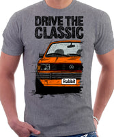 Drive The Classic VW Rabbit (Golf) Mk1 GTI Late Model. T-shirt in Heather Grey Colour