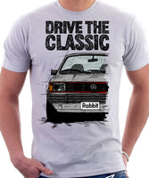 Drive The Classic VW Rabbit (Golf) Mk1 GTI Late Model. T-shirt in White Colour
