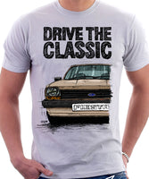 Drive The Classic Ford Fiesta Mk1 Big Bumper. T-shirt in White Colour