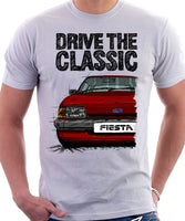 Drive The Classic Ford Fiesta Mk2 Standard Model . T-shirt in White Colour