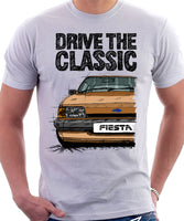 Drive The Classic Ford Fiesta Mk2 Standard Model . T-shirt in White Colour