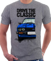Drive The Classic Ford Capri Mk3 Black Grille T-shirt in Heather Grey Colour