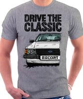 Drive The Classic Ford Escort MK3. T-shirt in Heather Grey Colour