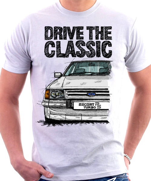 Drive The Classic Ford Escort MK3 RS Turbo. T-shirt in White Colour
